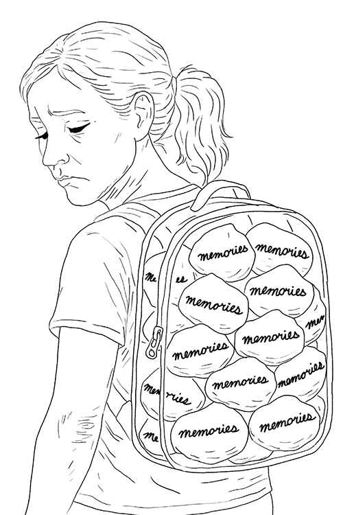 The Weight of Invisible Wounds (Backpack Version) – 4x6 Art Print + Hand-Colorable Version
