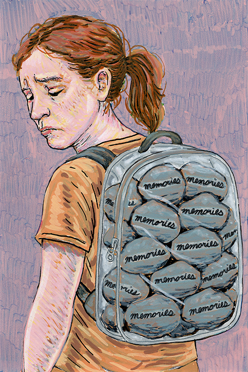 The Weight of Invisible Wounds (Backpack Version) – 4x6 Art Print + Hand-Colorable Version